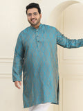 SOJANYA PLUS Lelaki Teal Blue & Golden Motif Etnik Jacquard Kurta