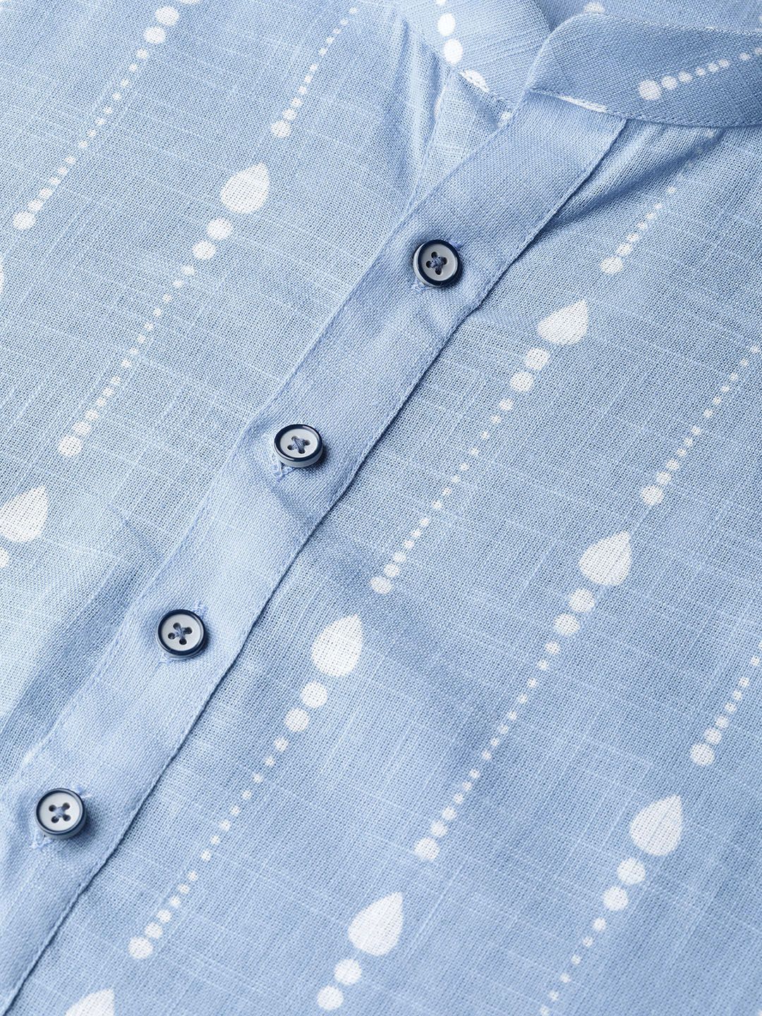 See Designs Men Blue & White Printed Straight Kurta