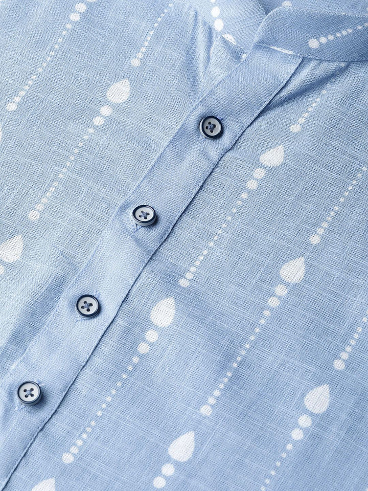 See Designs Men Blue & White Printed Straight Kurta