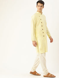 SOJANYA Men Yellow Solid Angrakha Straight Kurta
