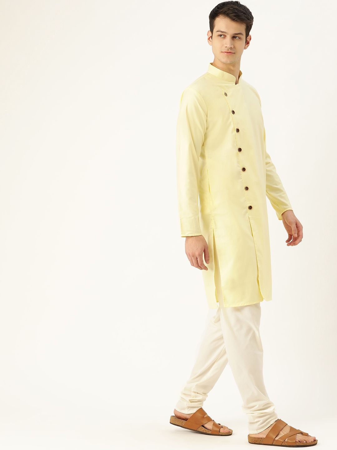 SOJANYA Men Yellow Solid Angrakha Straight Kurta