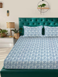 KLOTTHE Blue Geometric 300 TC King Bedsheet with 2 Pillow Covers