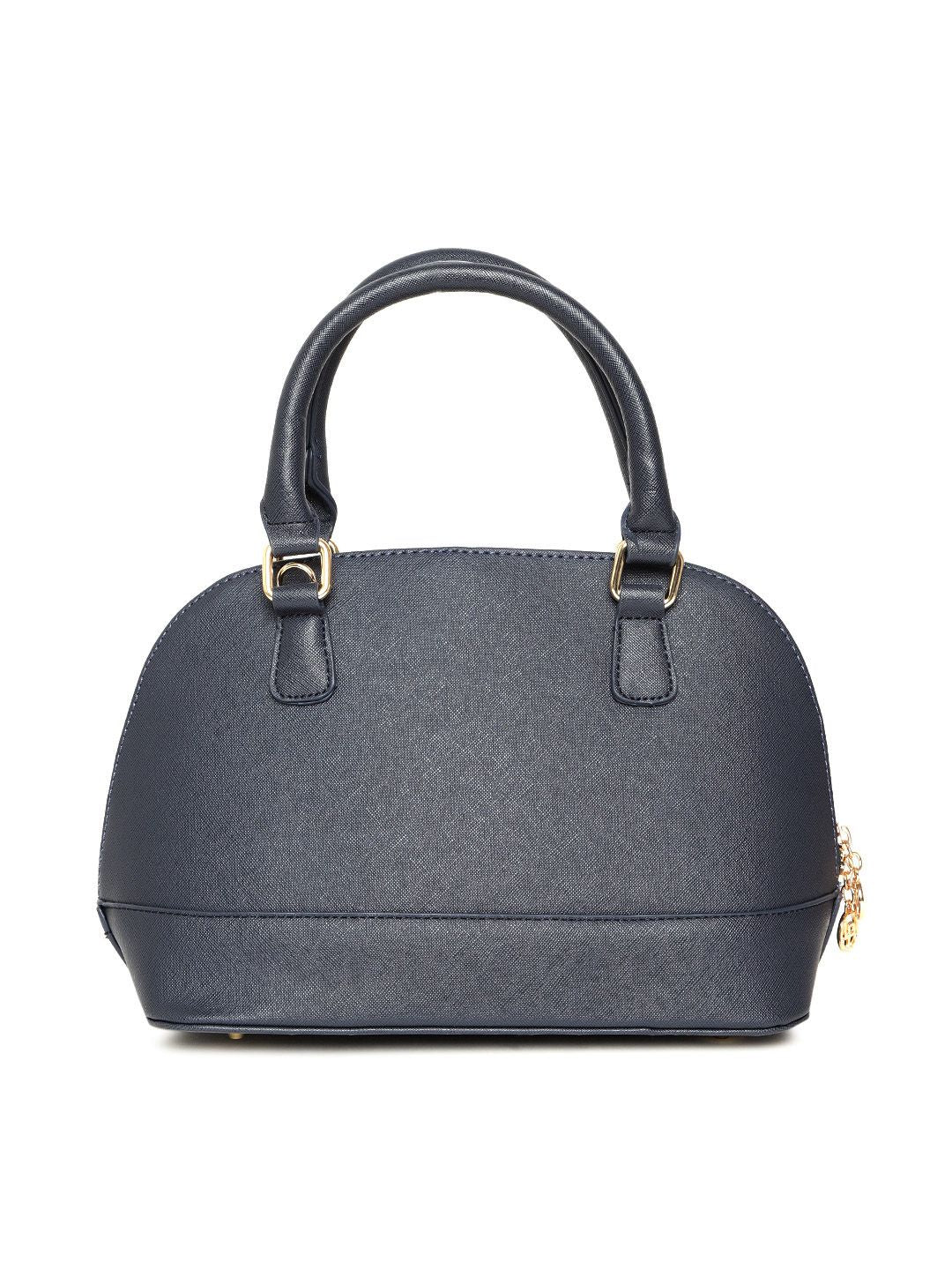 Lino Perros Navy Blue Solid Handheld Bag with Detachable Sling Strap