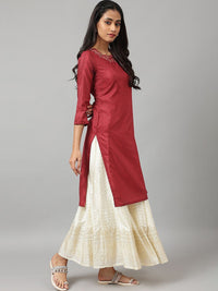 W Women Geometric Print Shantung Straight Kurta
