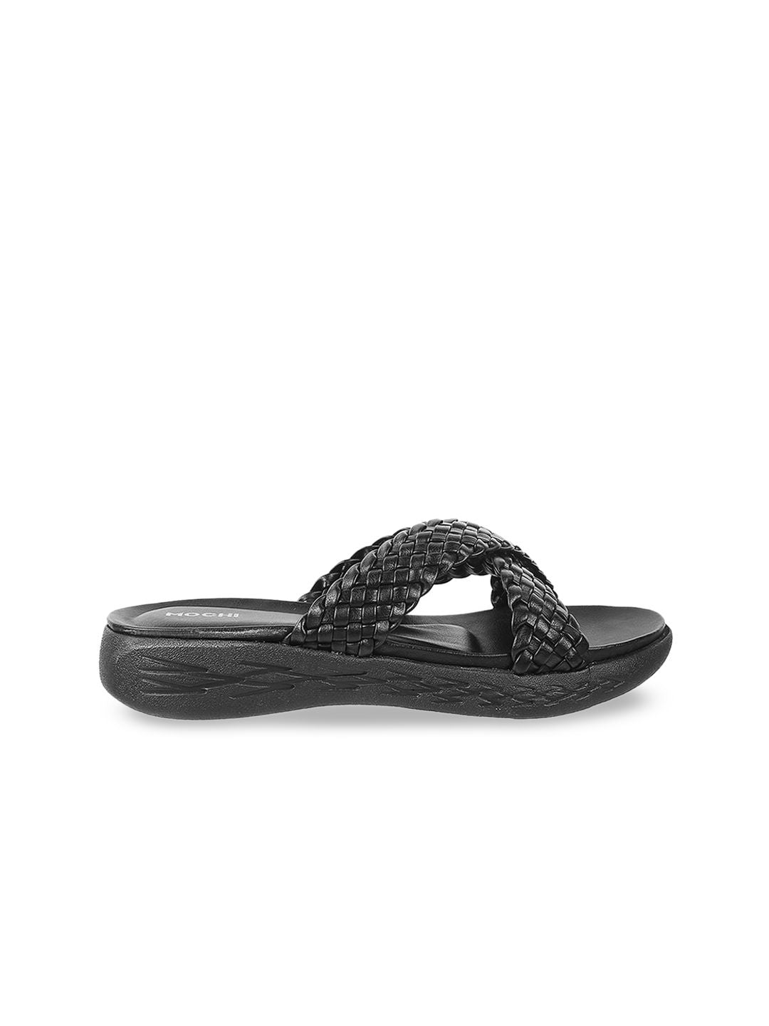 Mochi Women Black Open Toe Flats