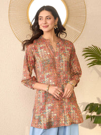 KALINI Print Mandarin Collar Top
