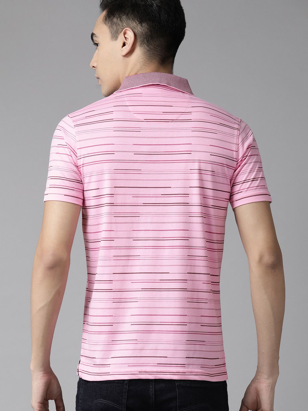 Park Avenue Men Striped Polo Collar Slim Fit T-shirt