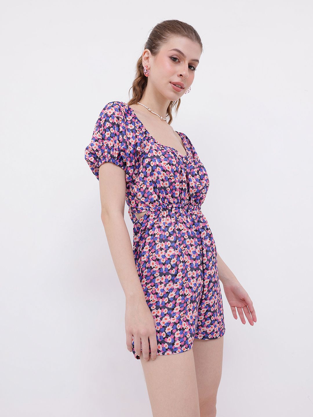 DressBerry Ravishing Beauty Floral Printed Tie Up Cut Out Playsuit