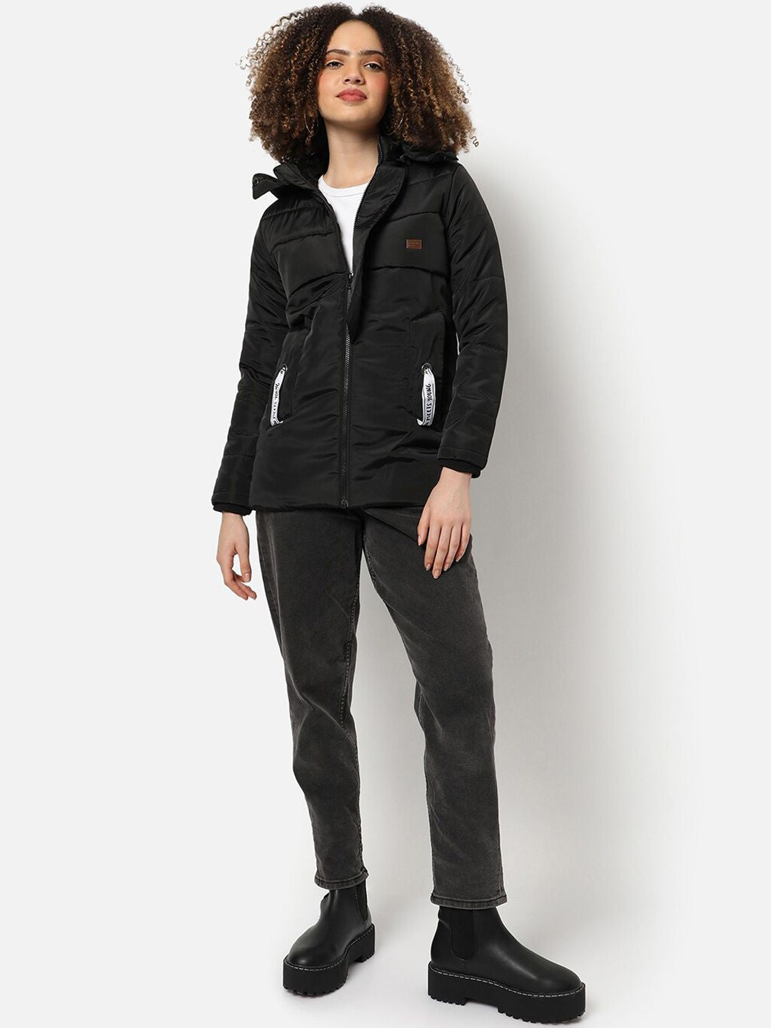 Campus Sutra Women Black Outdoor Puffer Jacket