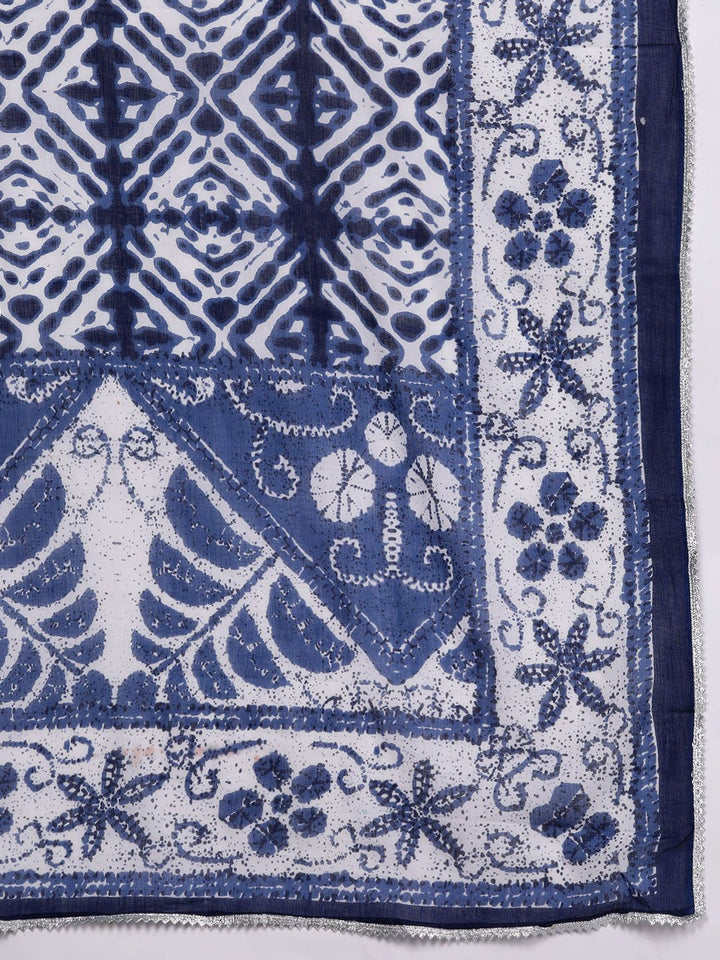 Libas Women Blue Bandhani Printed Pure Cotton Kurta with Palazzos & Dupatta