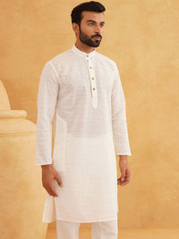 SOJANYA Motif Etnik Sulam Kolar Mandarin Benang Kerja Cotton Kurta With Churidar