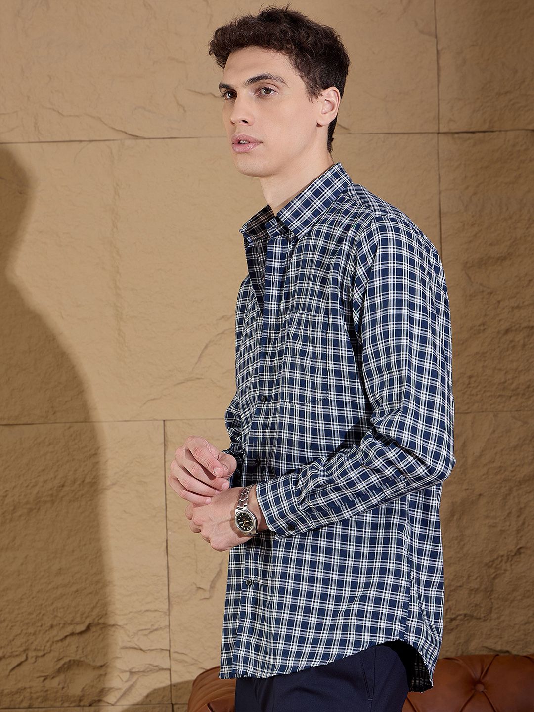 DENNISON Men's Tartan Checks Cotton Casual Shirt