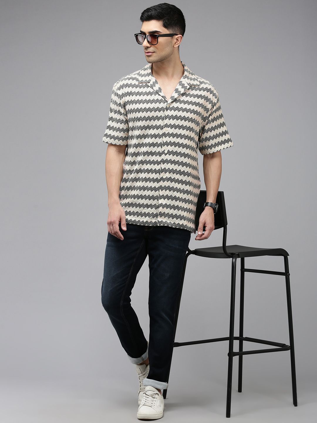 SPYKAR Self Design Textured Knitted Cuban Collar Relaxed Fit Casual  Shirt