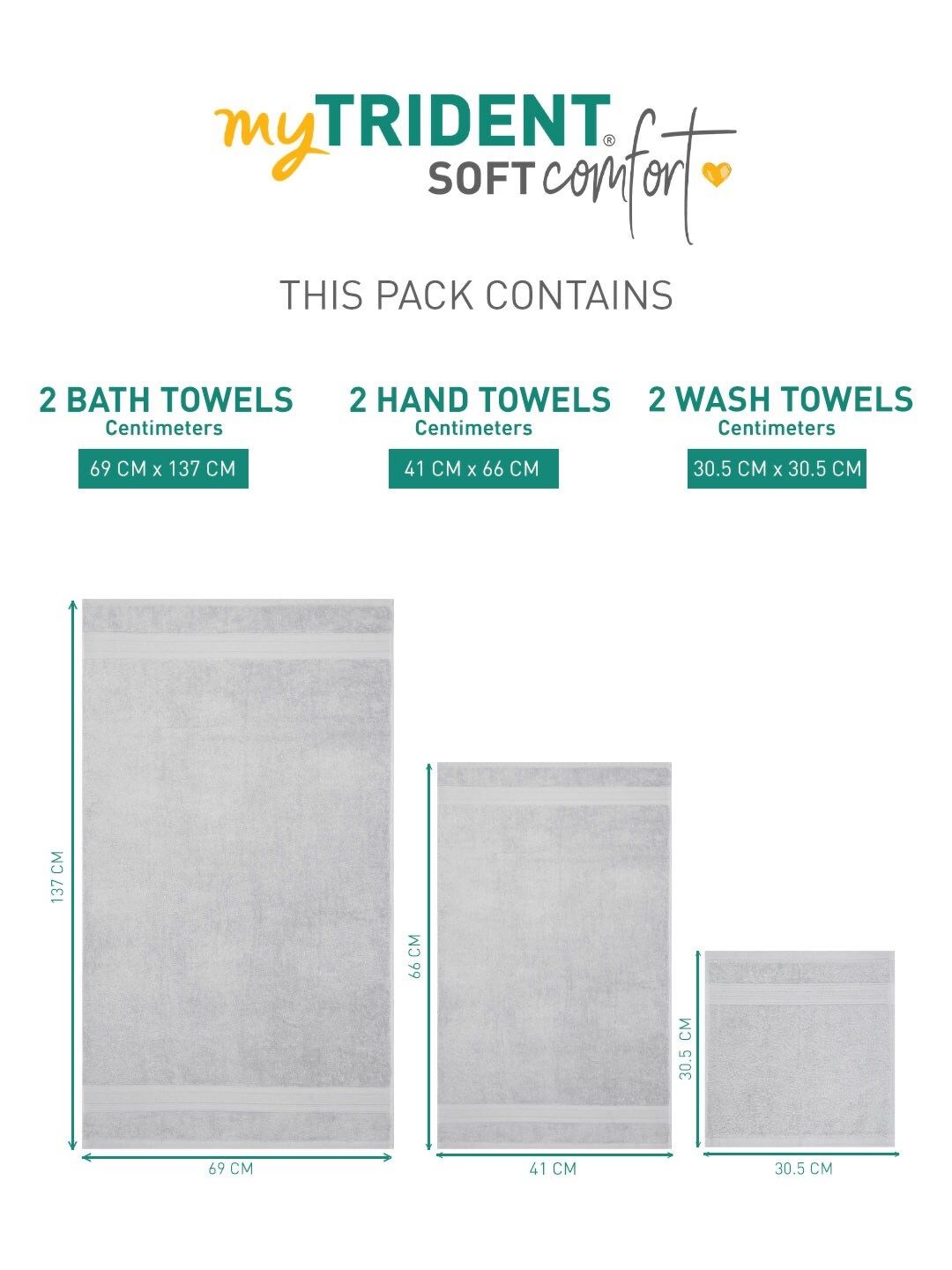 MYTRIDENT Soft Comfort Silver-Toned 6 Pieces Pure Cotton 500 GSM Towel Set