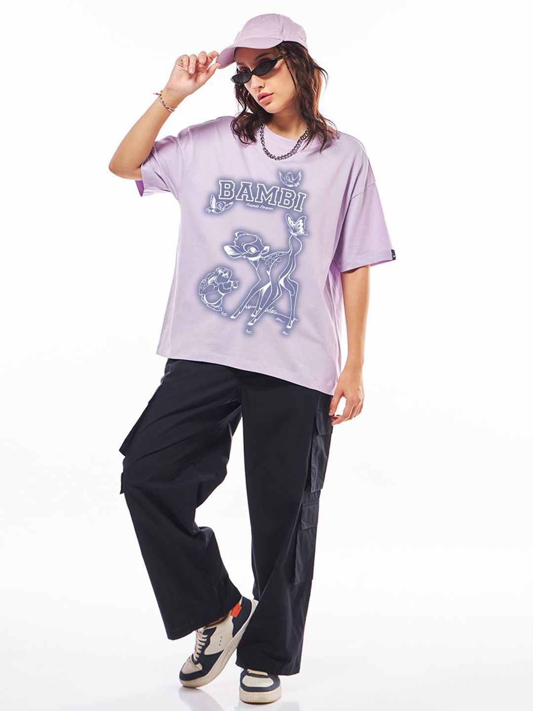 Bewakoof Women Graphic Printed Round Neck Pure Cotton Oversized Bambi T-shirt