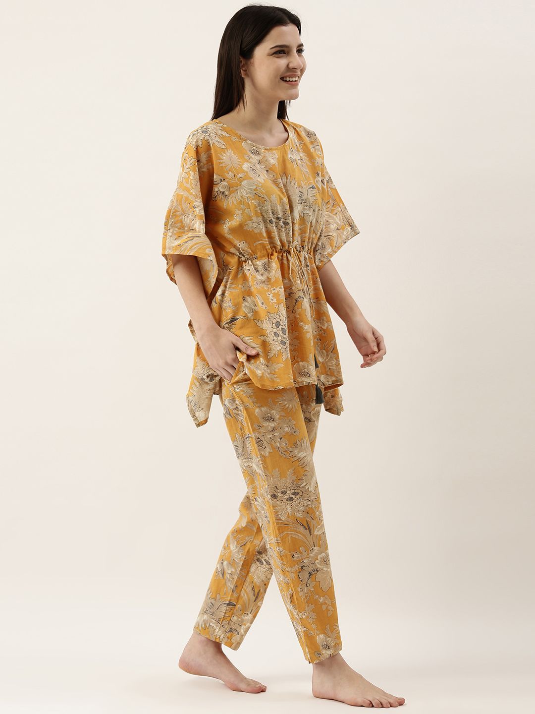 SANSKRUTIHOMES Women Mustard Yellow & Beige Printed Night suit