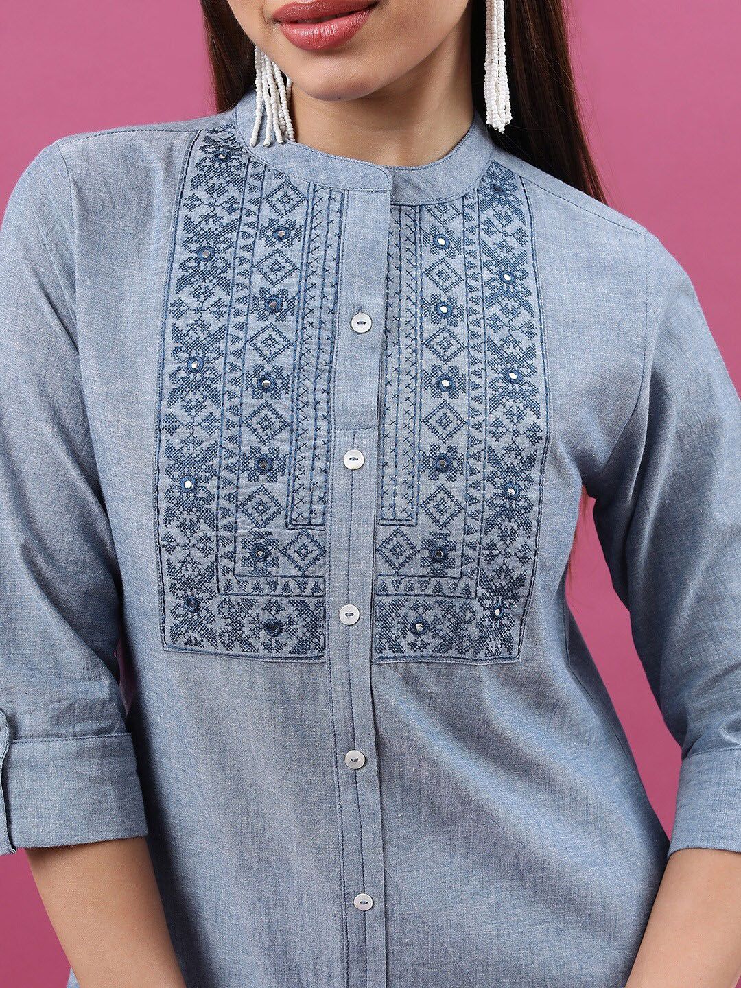 Vishudh Geometric Yoke Design Embrioderd Cotton Kurta