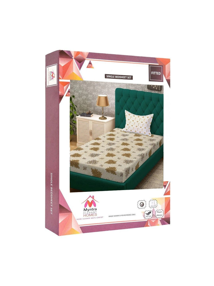 Myntra Elegant Homes Yellow Floral 400 TC Single Bedsheet with 1 Pillow Covers