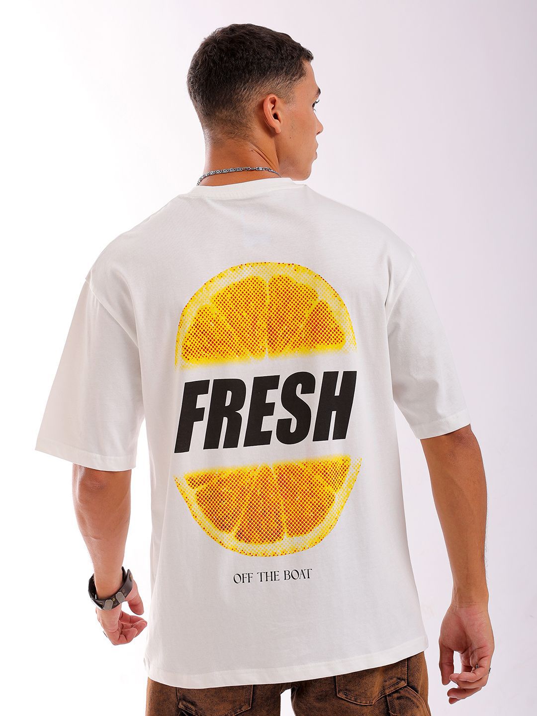 The Indian Garage Co Men Back Printed Boxy Oversized Round Neck Pure Cotton T-shirt