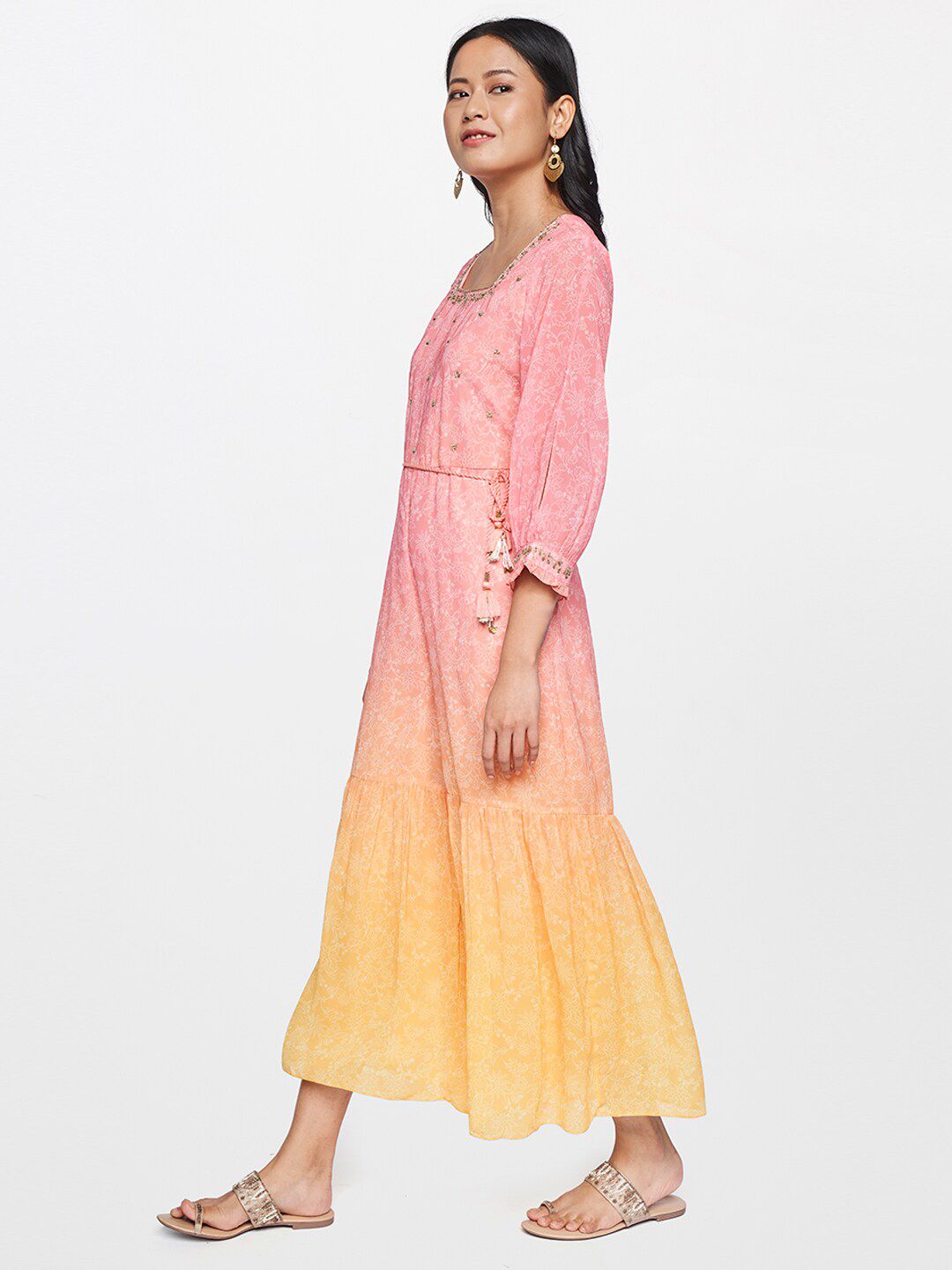 Global Desi Pink & Yellow Printed Basic Jumpsuit