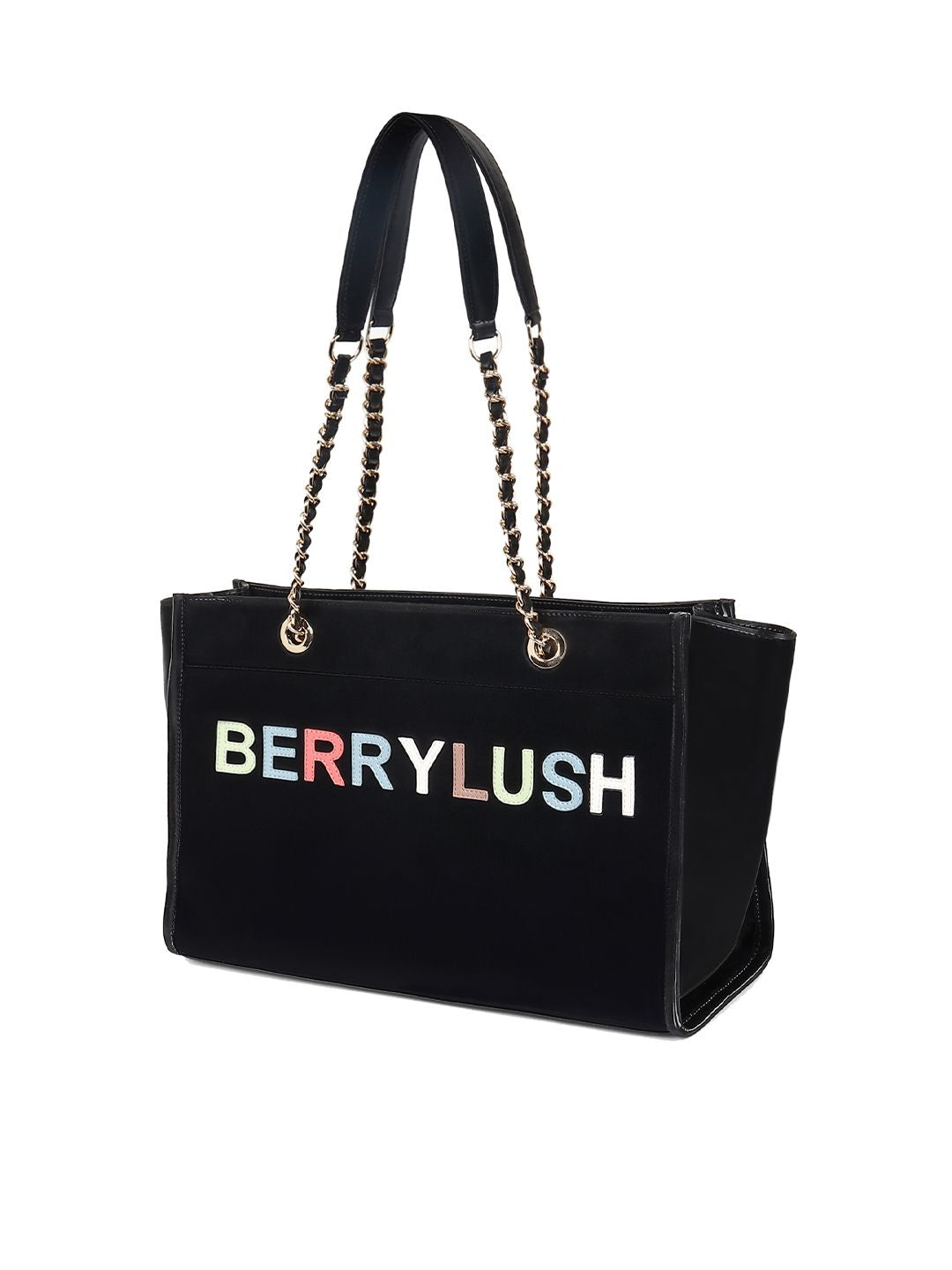Berrylush Black PU Structured Oversized Shoulder Bag