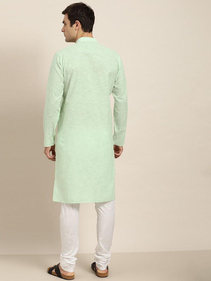 SOJANYA Men Sea Green & White Striped Straight Kurta