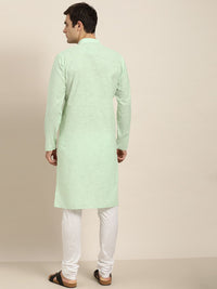 SOJANYA Men Sea Green & White Striped Straight Kurta