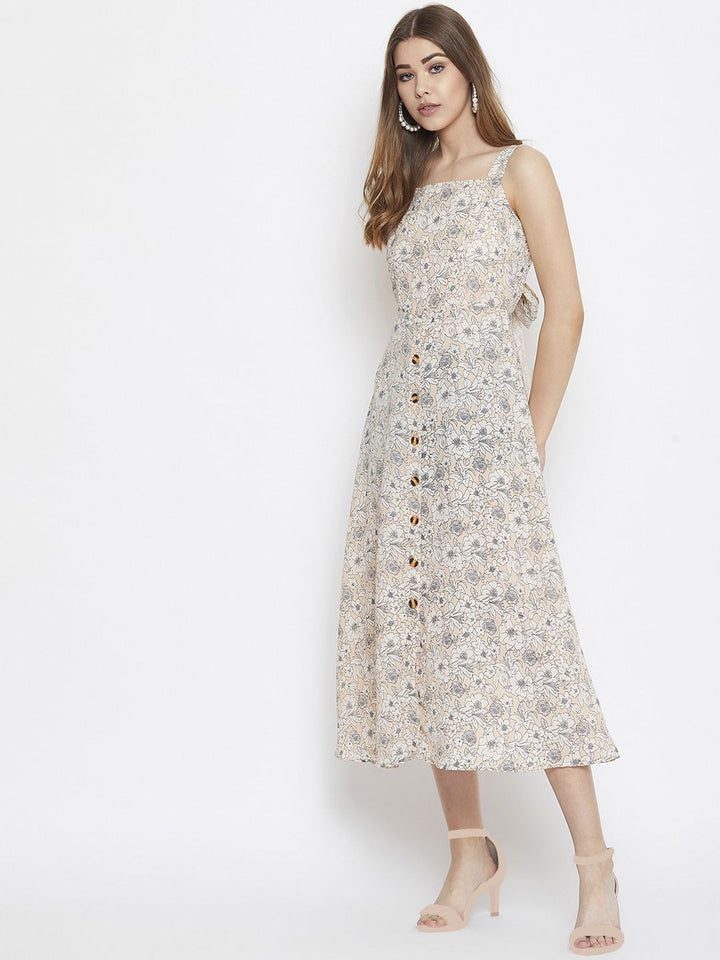 Berrylush Women Beige Printed A-Line Dress