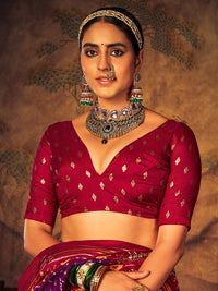 Saree mall Purple & Red Ethnic Motifs Printed Patola Saree