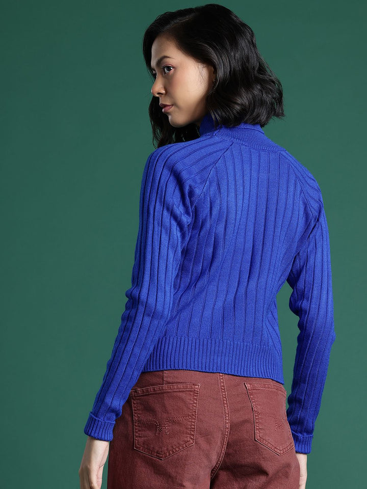 DressBerry Ribbed Acrylic Turtle Neck Pullover