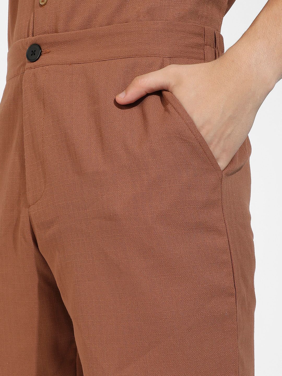 Campus Sutra Brown Textured Shirt & Shorts