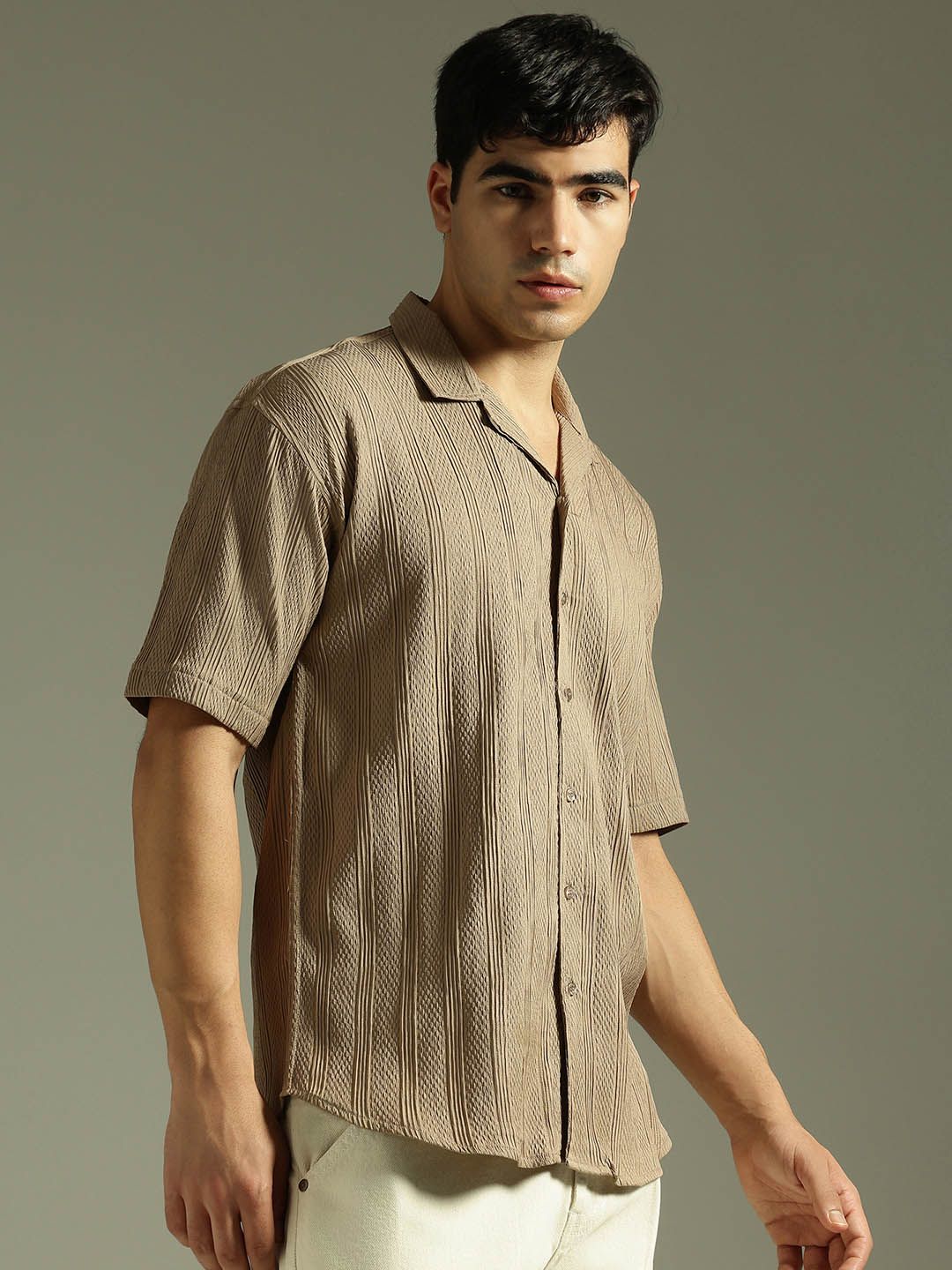 DENNISON Men Self Design Oversized Casual Shirt