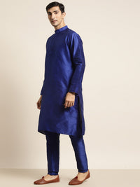 SOJANYA Men Navy Blue Kurta with Churidar & Nehru Jacket