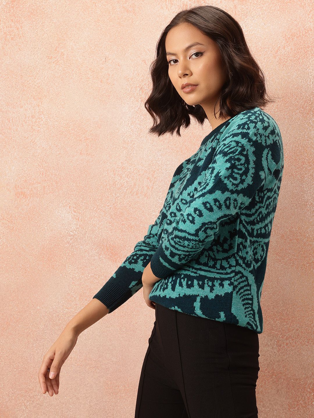 all about you Abstract Print Longline Pure Acrylic Pullover