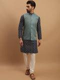 SOJANYA Geometric Embroidered Regular Kurta with Churidar & Woven Design Nehru Jacket