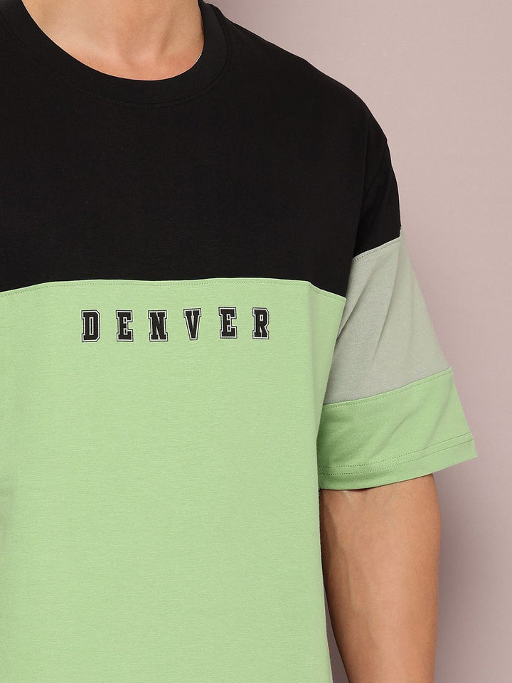 DILLINGER Men Typography Colourblocked Drop-Shoulder Sleeves Oversized Pure Cotton T-shirt