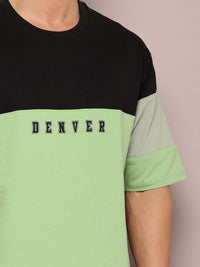 DILLINGER Men Typography Colourblocked Drop-Shoulder Sleeves Oversized Pure Cotton T-shirt