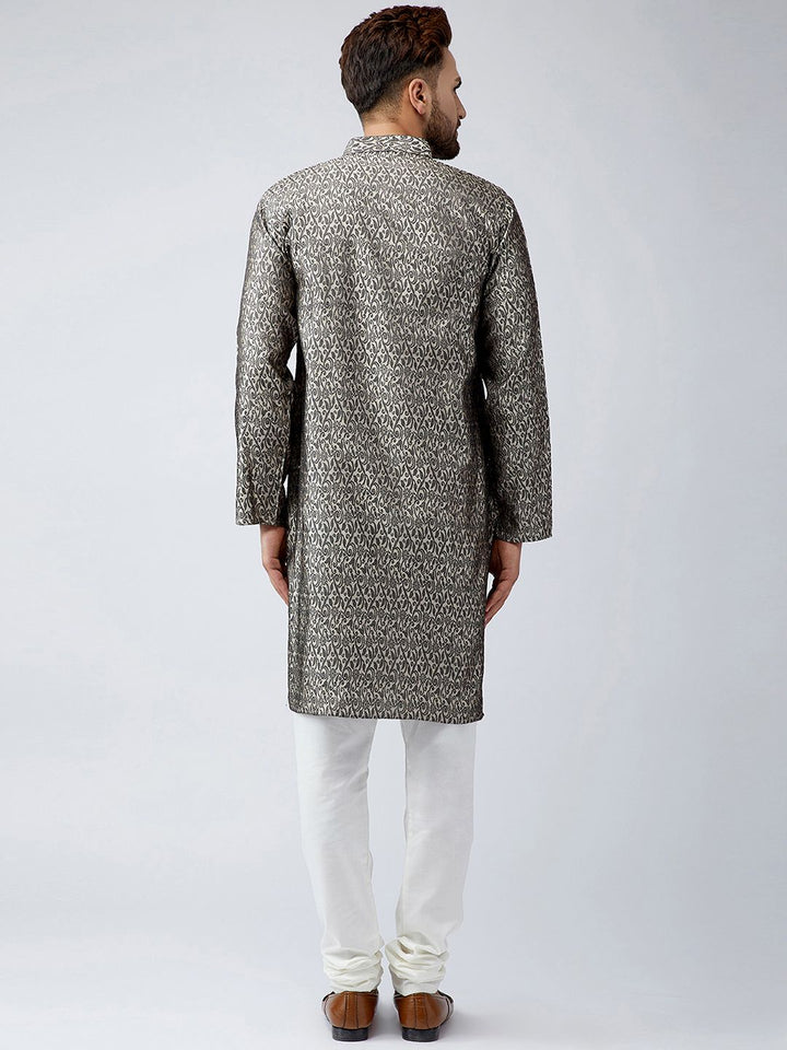 SOJANYA Men Grey Woven Design Straight Kurta