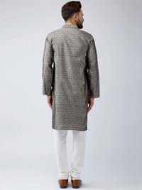 SOJANYA Men Grey Woven Design Straight Kurta