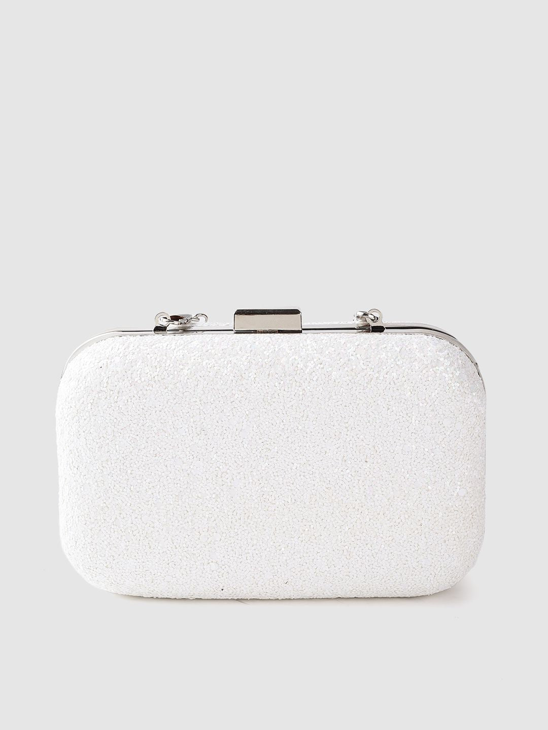 Lino Perros White Glitter Box Clutch with Detachable Sling Strap