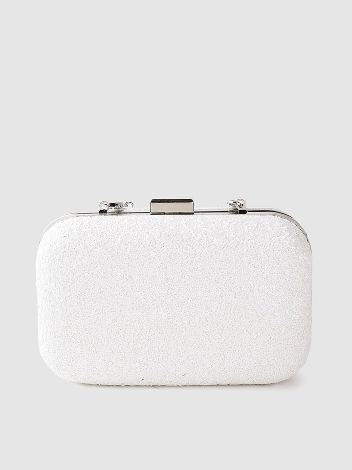 Lino Perros White Glitter Box Clutch with Detachable Sling Strap