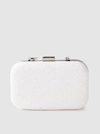 Lino Perros White Glitter Box Clutch with Detachable Sling Strap