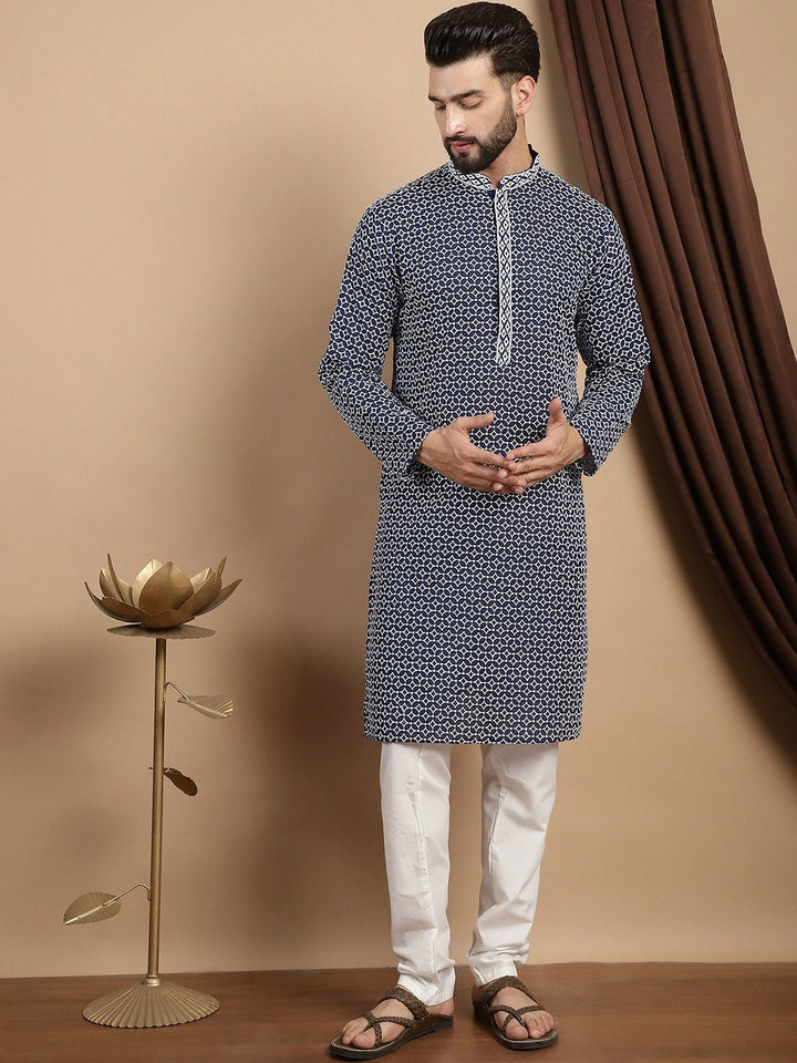 Anouk Ethnic Motifs Embroidered Thread Work Pure Cotton Straight Kurta with Churidar