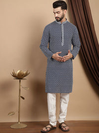 Anouk Ethnic Motifs Embroidered Thread Work Pure Cotton Straight Kurta with Churidar