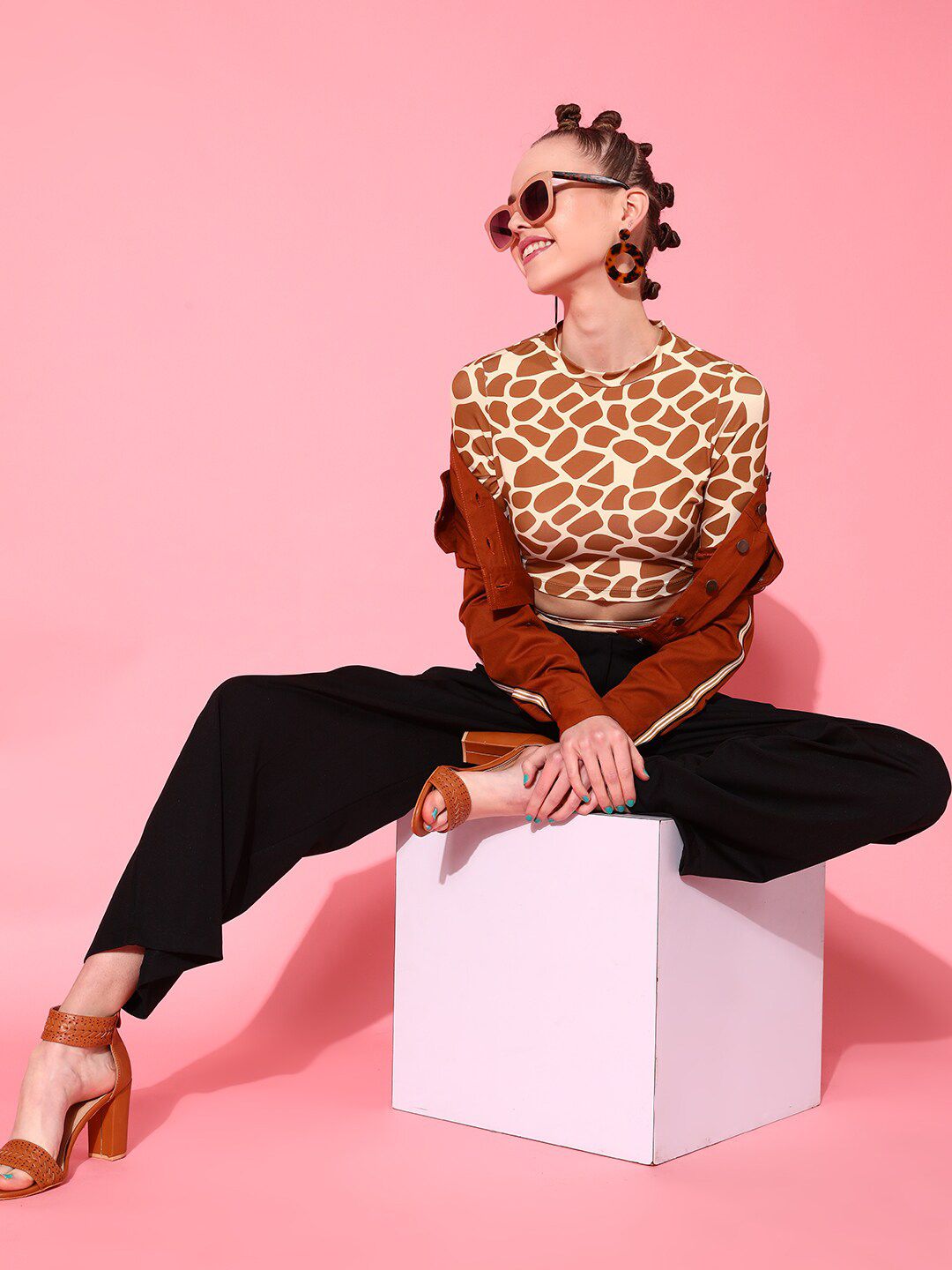 STREET 9 Rust Animal Print Styled Back Top