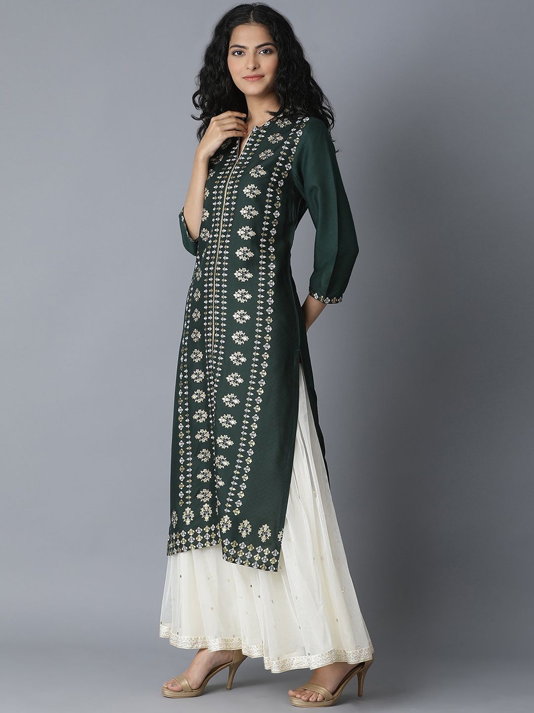 W Women Green Printed Kurta