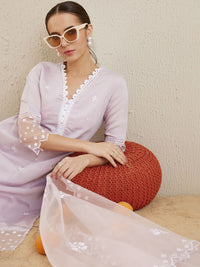 Indo Era Floral Embroidered V-Neck Thread Work Kurta with Trousers & With Dupatta