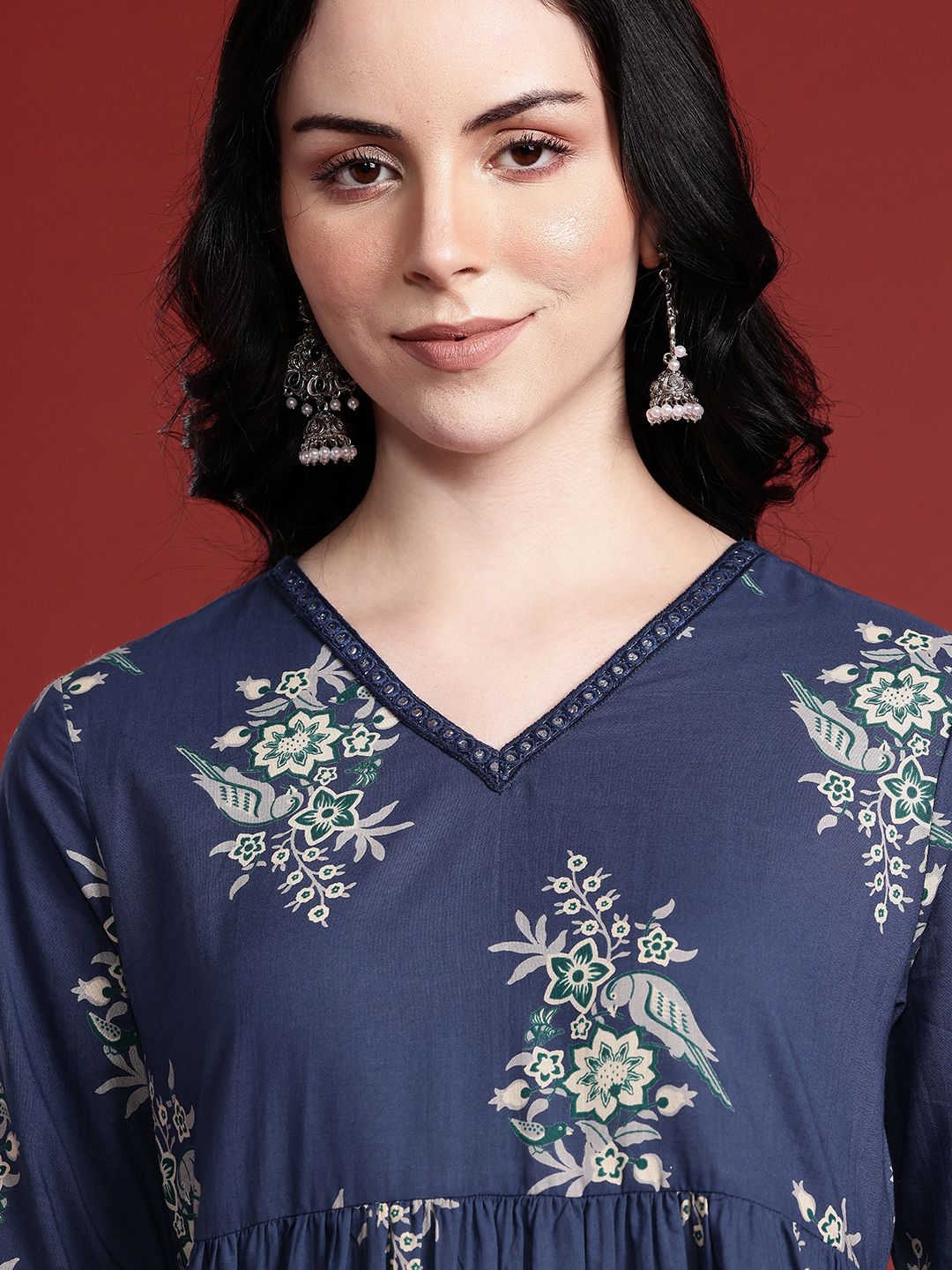 Anouk Women Floral Printed Pure Cotton Pleated A-Line Kurta