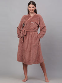 KLOTTHE Women Solid Woolen Bath Robe With Belt