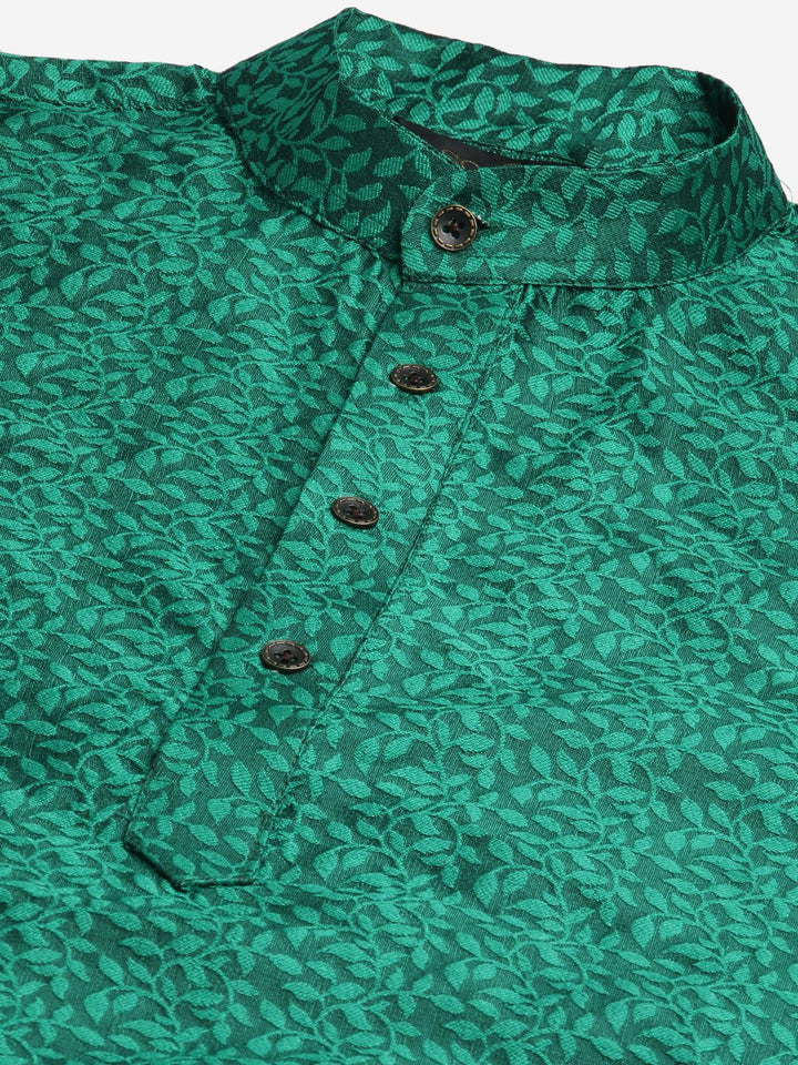 SOJANYA Men Green & Teal Blue Woven Design Kurta with Churidar & Nehru Jacket